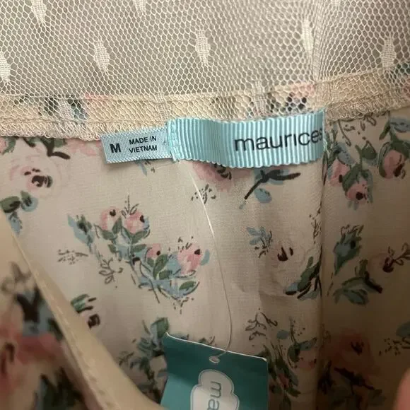 NWT Maurices Lightweight Mesh Back Ruffle Dress Medium Floral Ivory Pink - Picture 6 of 16